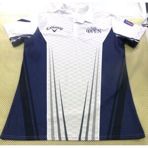 Callaway The Open Polo Shirt White & Navy Hex Pattern Mens XL 23" Chest